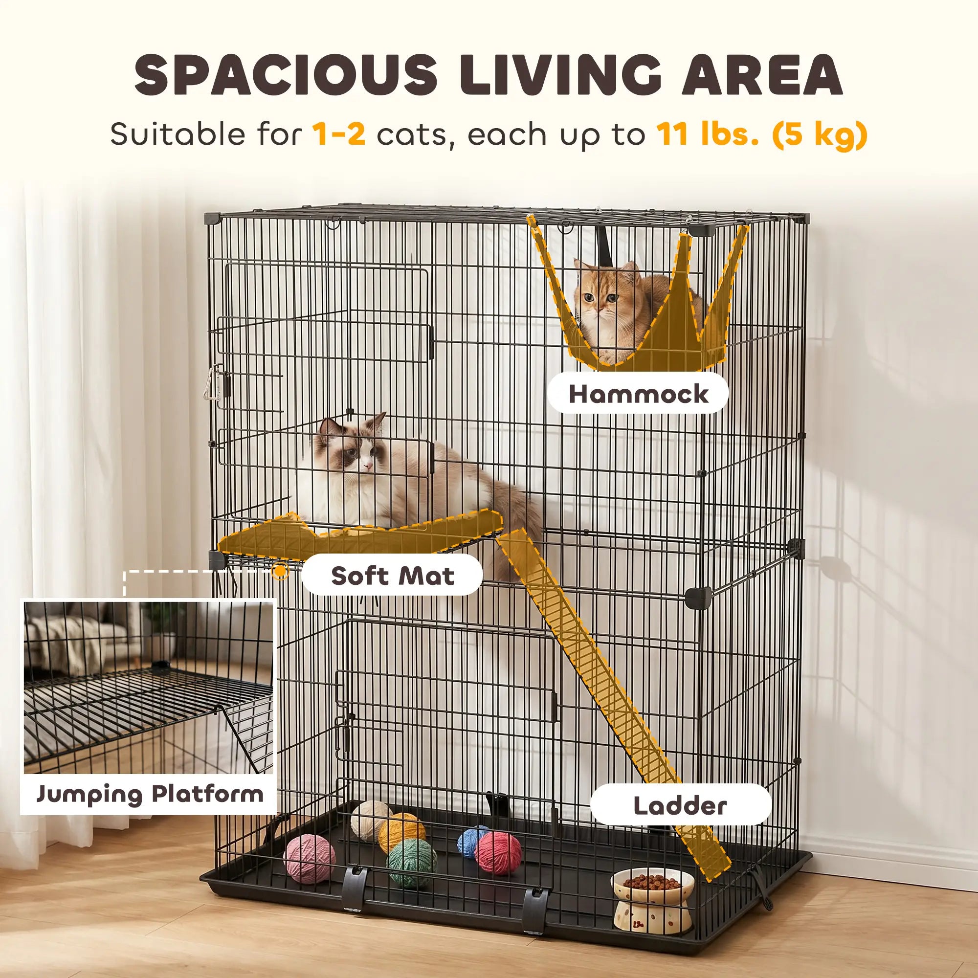 2-Tier Cat Cage Indoor, Detachable Metal Wire Kennel with Hammock, Platform, Tray and Cushion for 1-2 Kittens Cat Houses at Gallery Canada