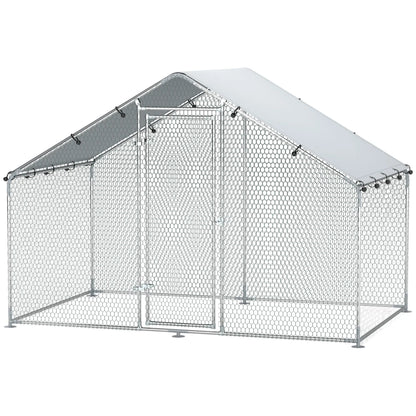 Metal Chicken Coop, 9.8 x 5.6 FT, Walk-In Run With Cover, Lockable Door Chicken Coops Silver at Gallery Canada