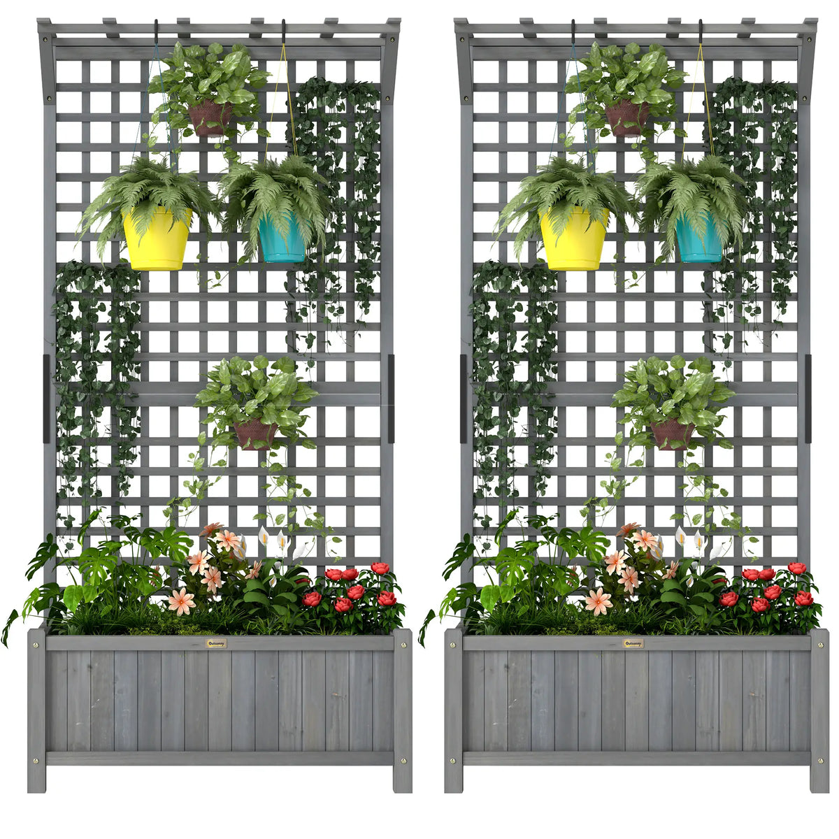 Wood Planter With Trellis, Raised Garden Bed for Privacy Screen, Dark Grey Wooden Planter Boxes Dark Grey at Gallery Canada