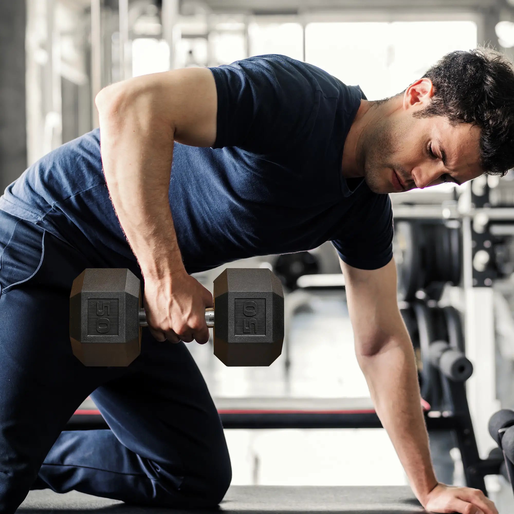 50lbs Rubber Hex Dumbbells, Hand Weight, Home Gym, Black Dumbbells & Barbells at Gallery Canada
