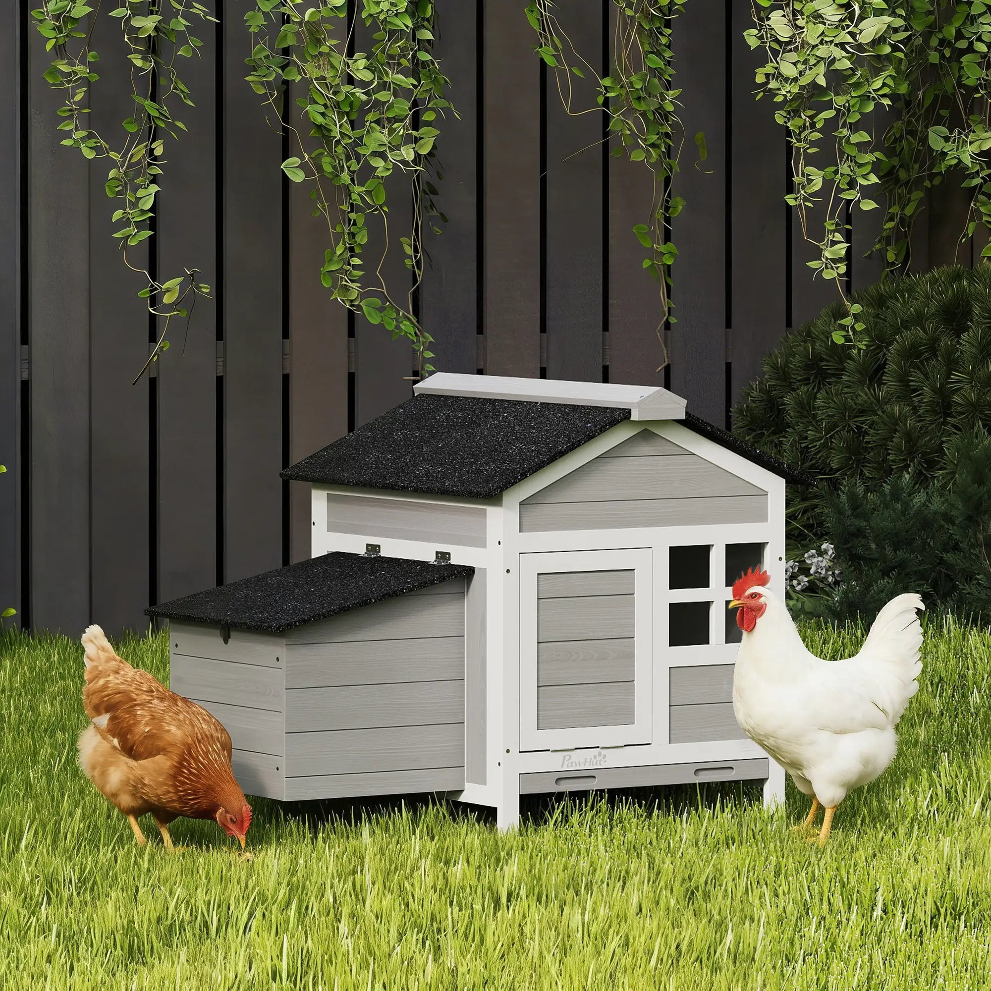 Wooden Chicken Coop With Nesting Box, Pull-Out Metal Tray, 36