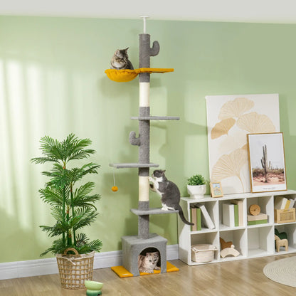 Adjustable Cat Tree Tower, 90.5"-108", Scratching Posts, Hammock, Light Grey Floor to Ceiling Cat Trees at Gallery Canada