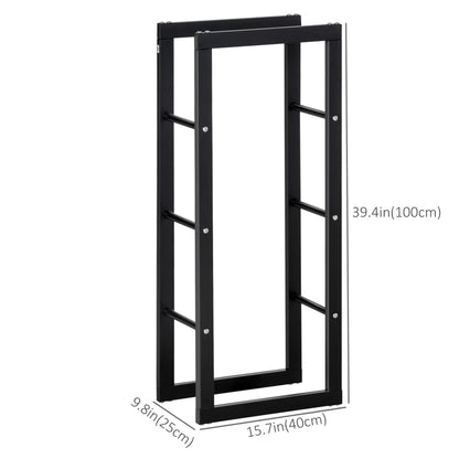 Outdoor Firewood Rack, Log Holder with Handles, 220 lbs. Capacity, 15.7" x 9.8" x 39.4", Black Firewood Racks at Gallery Canada