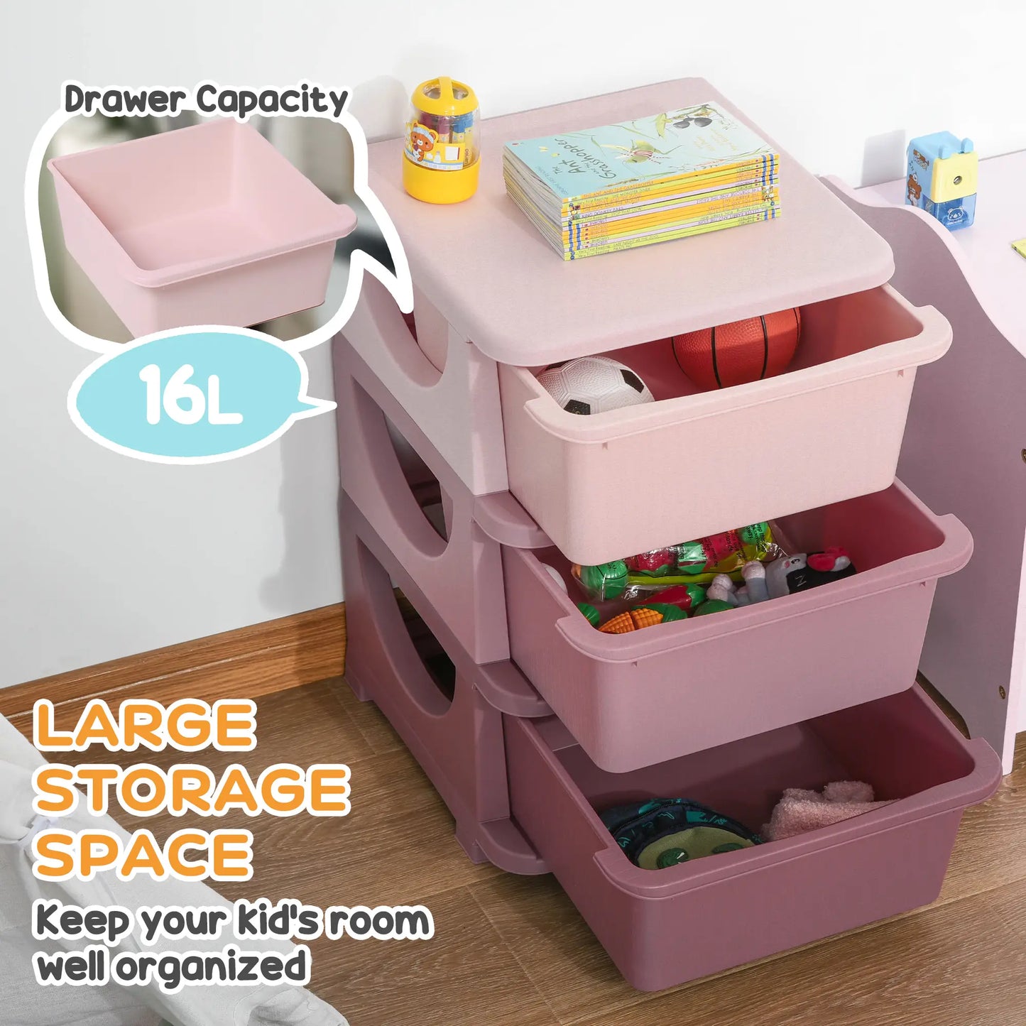3 Tier Kids Toy Organizer, 3 Plastic Drawers, Pink Baby & Kids Storage at Gallery Canada