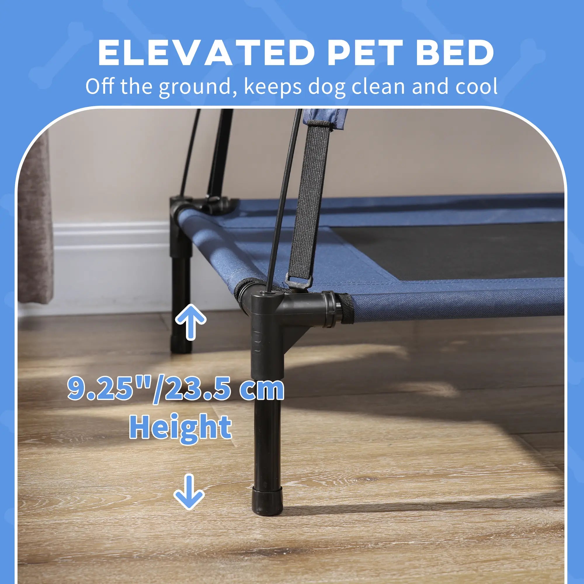 Portable Raised Dog Cot with Canopy, XL Size, Dark Blue Elevated Dog Beds at Gallery Canada
