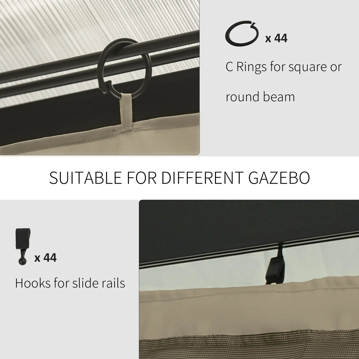 10' x 12' Gazebo Sidewall Set, 4 Panels, Hooks/C-Rings, Beige Gazebo Sidewalls at Gallery Canada