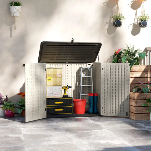 185 Gallon Outdoor Storage Cabinet, Openable Top, Lockable Doors