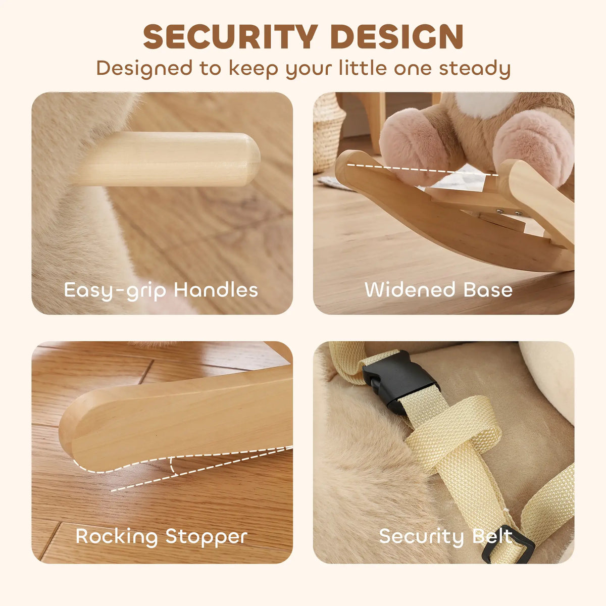 Toddler Rocking Horse, Deer Sound Seat Belt Rocking Stopper, Brown, Brown Rocking Horses at Gallery Canada