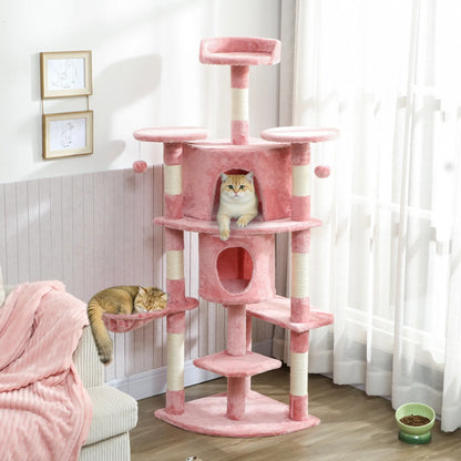62" Cat Tree With Scratching Post, 2 Condos, Hammock, Pink Multi-Level Cat Towers at Gallery Canada