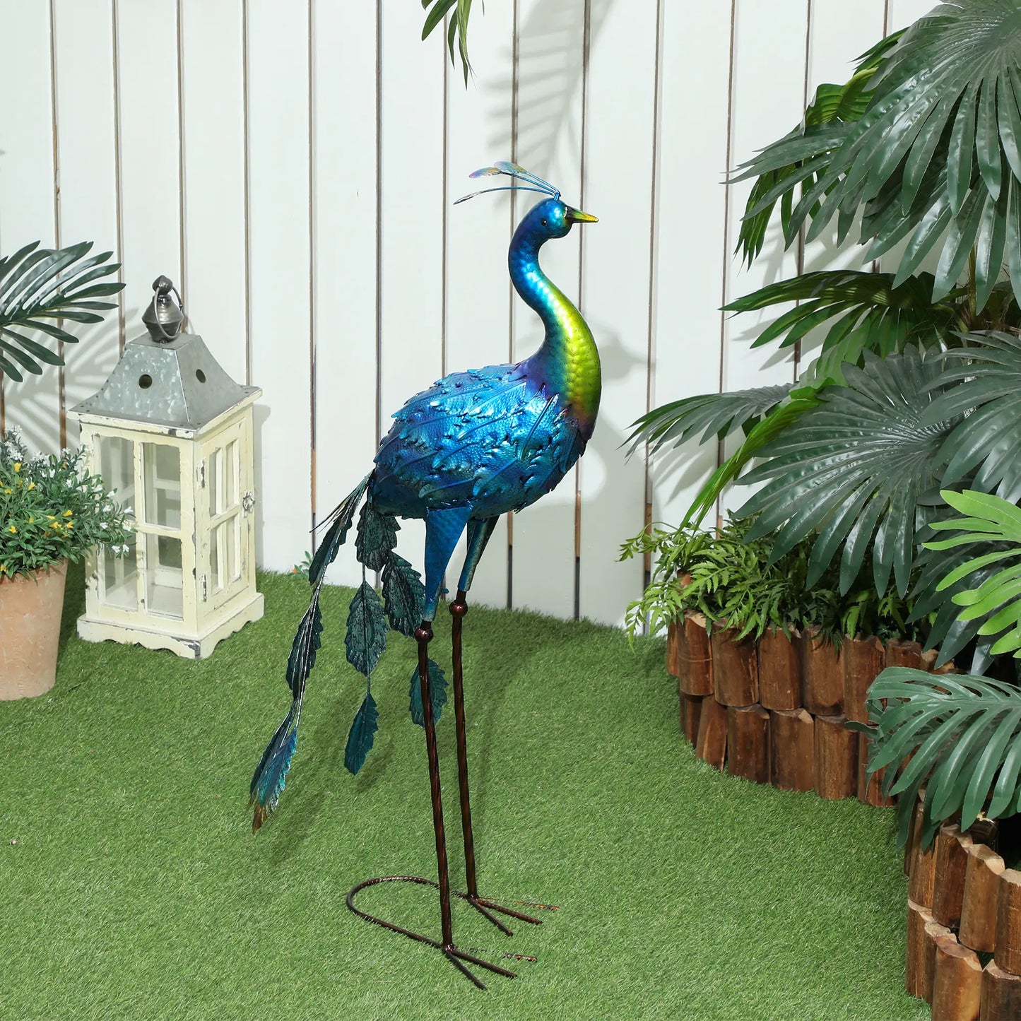Peacock Garden Statue, 32.7" Navy Blue, Lawn Ornament Bird Statue With Stakes, Navy Blue Garden Decor at Gallery Canada