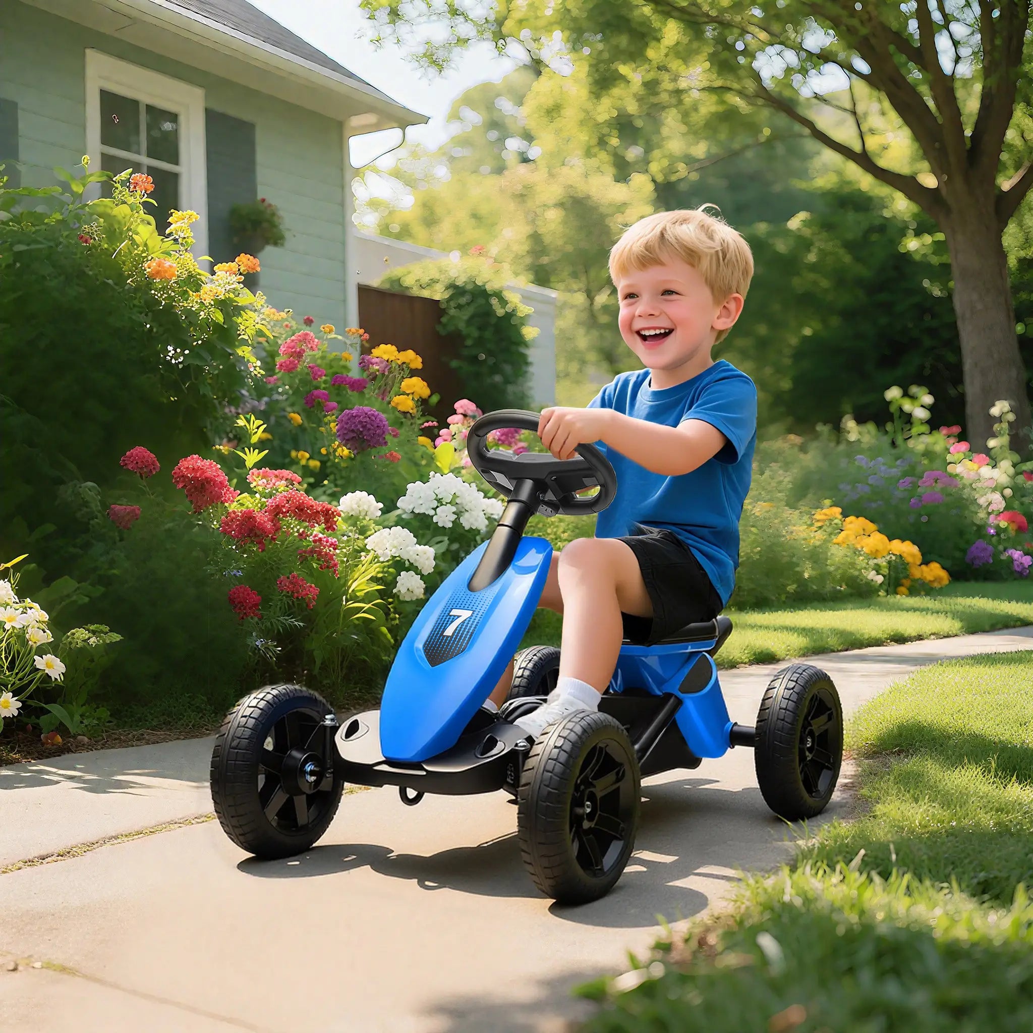Kids Pedal Go Kart, 2-5 Years, Silent EVA Wheels, Metal Frame, Blue Pedal Go Karts for Kids at Gallery Canada