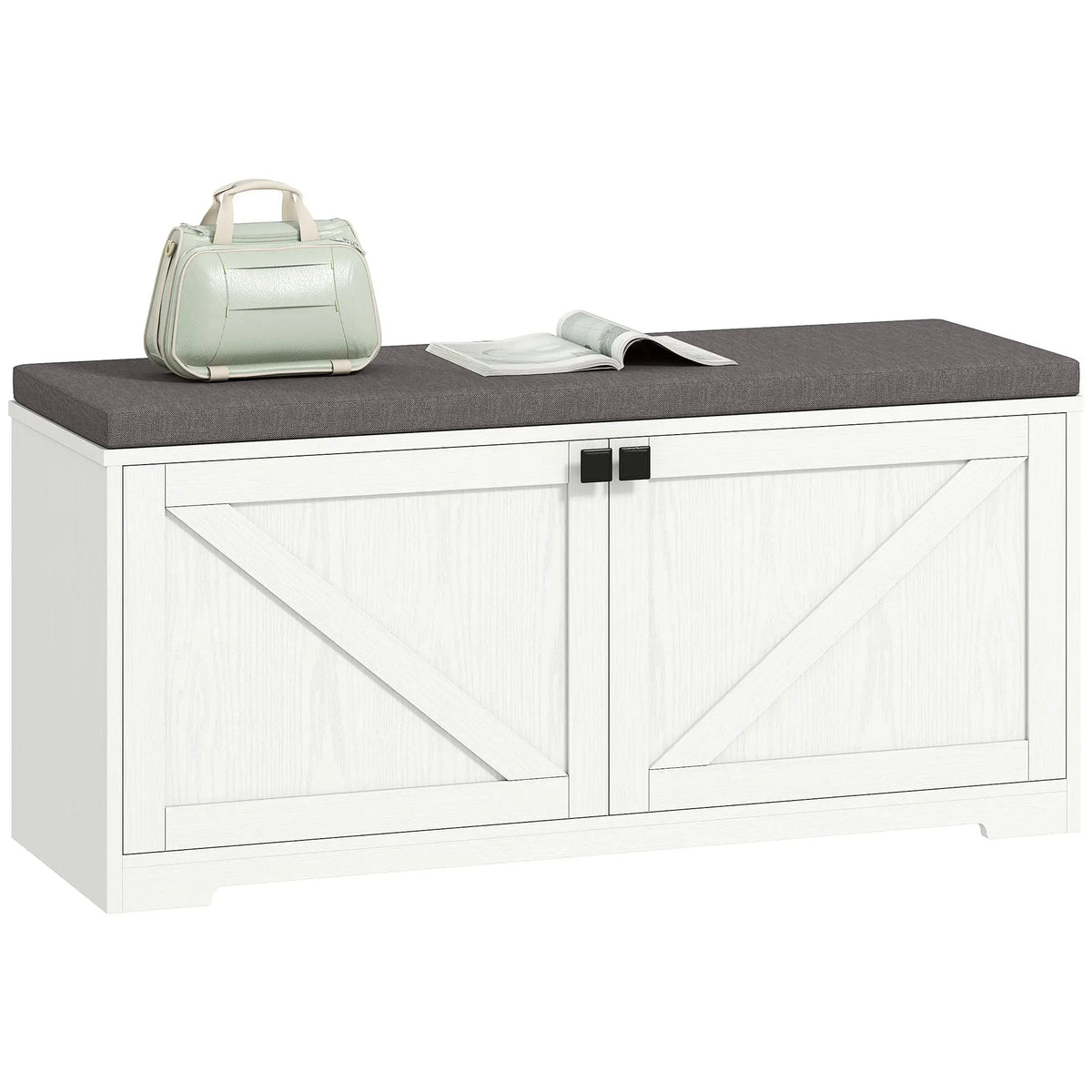 Shoe Storage Bench with Padded Seat, 8 Pairs, White Wood Grain, White Shoe Storage Cabinets & Racks White Wood Grain at Gallery Canada