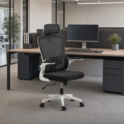 Mesh Office Chair, High Back with Headrest, Lumbar Support, Adjustable Height, Black Executive & Manager Chairs at Gallery Canada