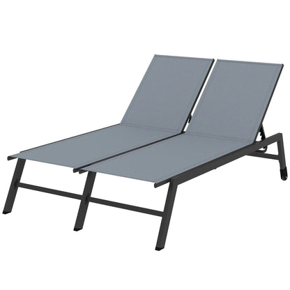 Chaise Lounge Chair For 2 Person, 5-Position Adjustable With Wheels