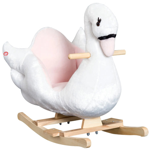 Soft Warm Kids Rocking Horse, Plush Ride On Toy, Swan Style, White