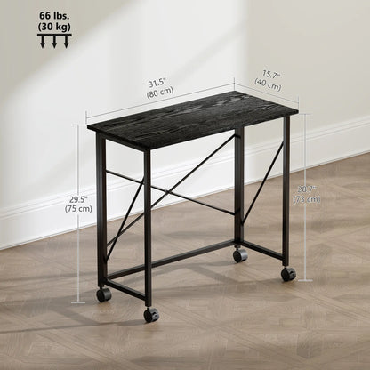 31.5" Folding Desk With Wheels, Black Wood Effect, Black Writing Desks at Gallery Canada