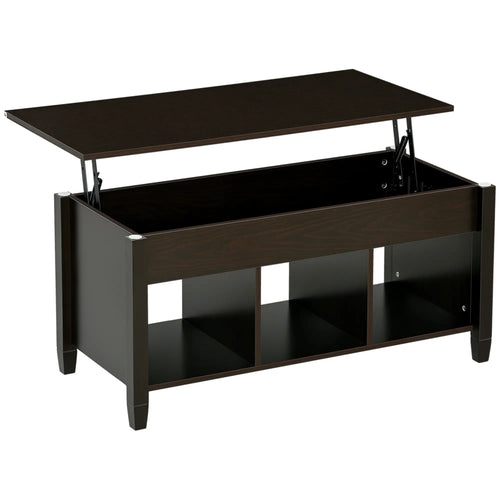 Lift Top Coffee Table, Hidden Storage, 3 Shelves, Espresso