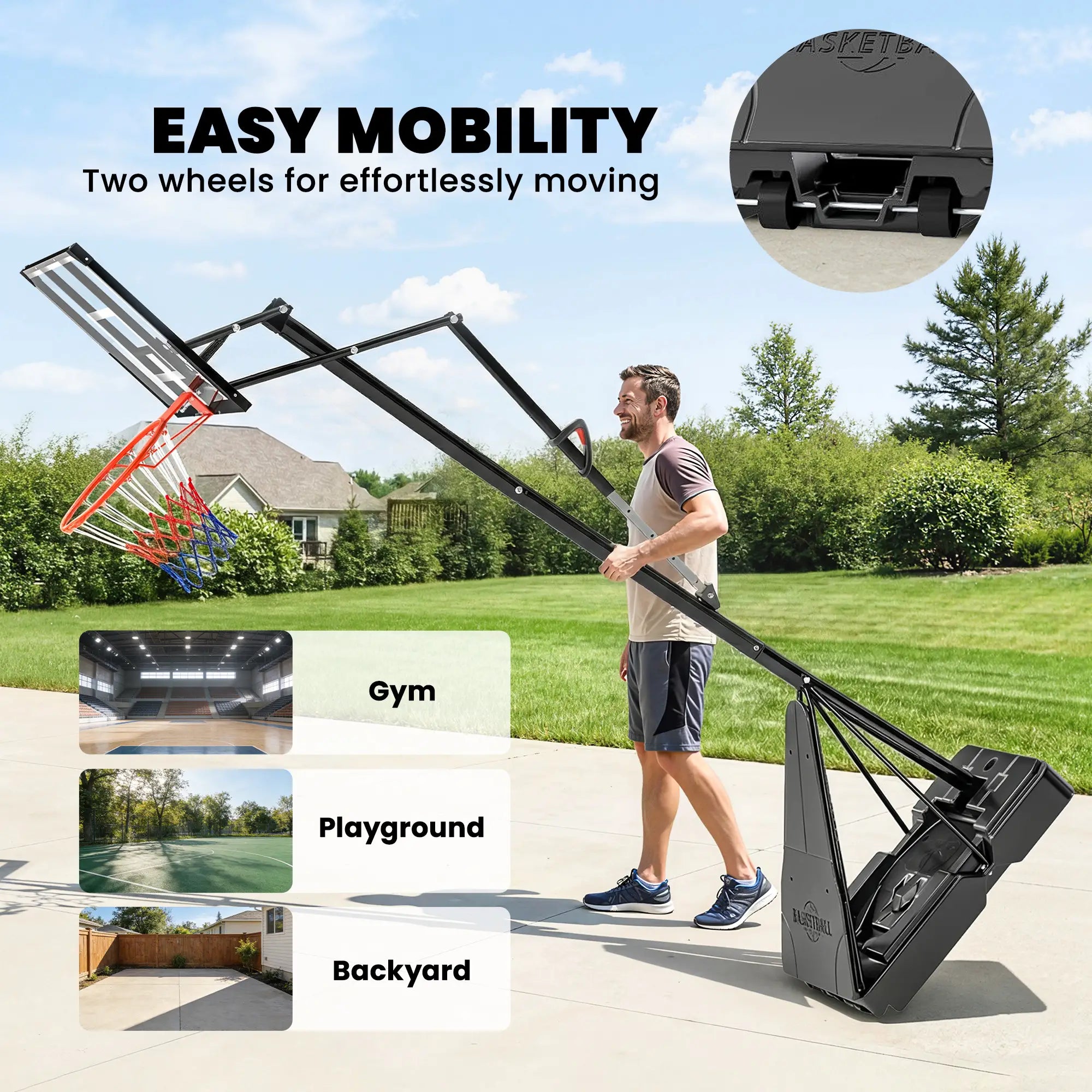Portable Basketball Hoop, Height Adjustable 8-10 Ft, 47