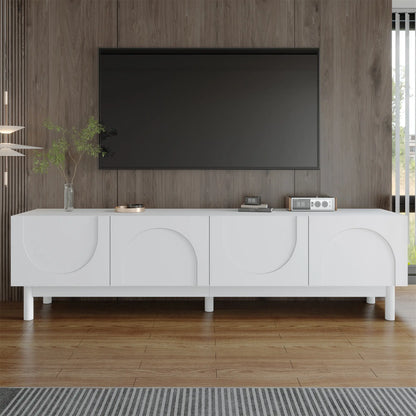 TV Stand, Wave Shaped Doors, Sturdy Legs, 66.5" L x 13.5" W x 18" H, White TV Stands at Gallery Canada