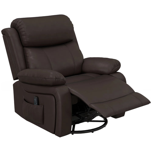 PU Leather Reclining Chair, Vibration Massage, Swivel Rocking, Remote, Brown
