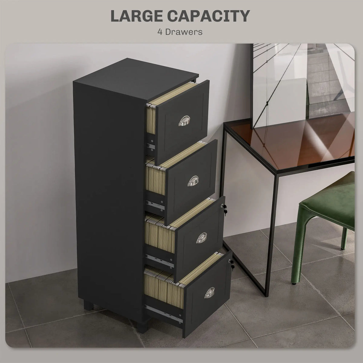 4 Drawer File Cabinet with Lock, A4 Letter Size, Black Office Cabinets & Cupboards at Gallery Canada