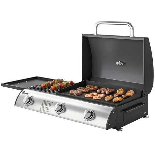 3 Burner Portable Propane Gas Grill Griddle, 28,500 BTU, Black