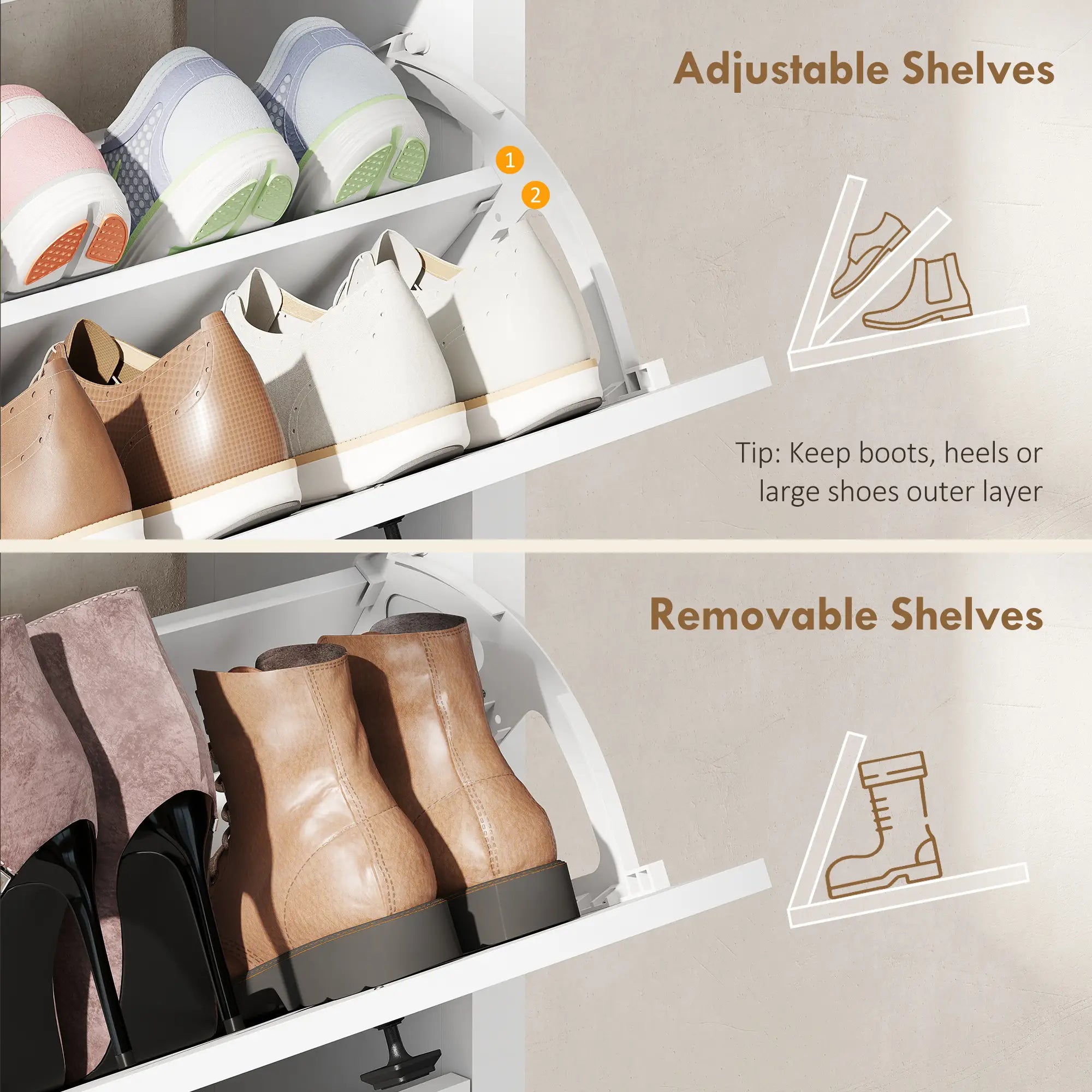 Slim Shoe Cabinet, 3 Flip Drawers, Adjustable Shelves, Holds 12 Pairs, White Shoe Storage Cabinets & Racks at Gallery Canada