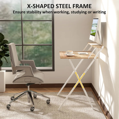 Folding Computer Desk, 27.6" Foldable Desk with Monitor Shelf, Natural Wood Writing Desks at Gallery Canada