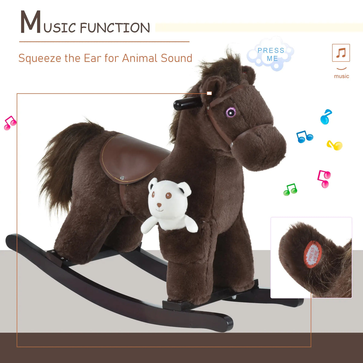 Kids Plush Ride-On Rocking Horse, Bear Toy, Realistic Sounds, Brown Rocking Horses at Gallery Canada