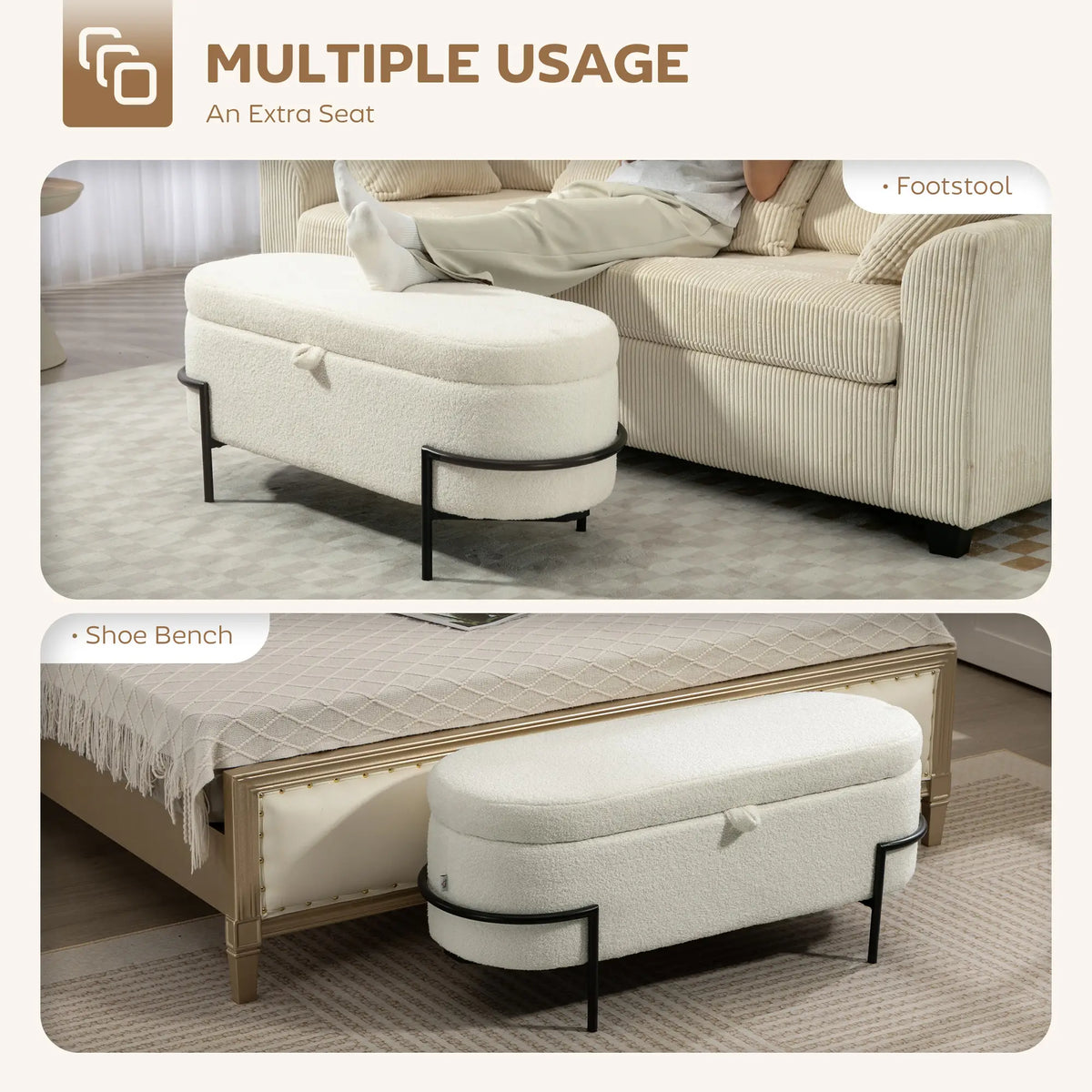 45 Inches Storage Ottoman with Lift-Up Lid, Cream White Storage Ottomans & Benches at Gallery Canada