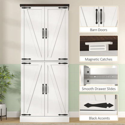 72" Tall Kitchen Pantry Cabinet, Farmhouse Storage Cabinet with 8 Door Racks and Adjustable Shelves, White Kitchen Pantry Cabinets at Gallery Canada