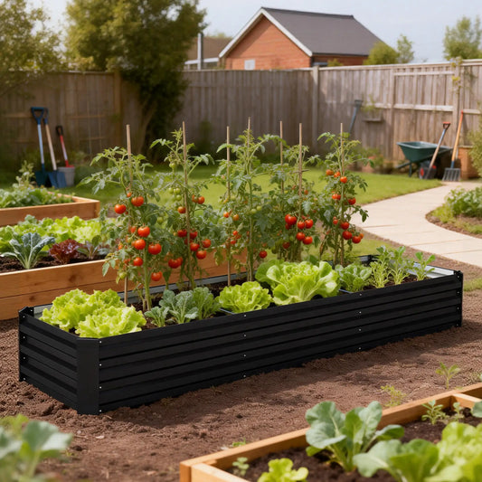8'x2'x1' Galvanized Raised Bed, Elevated Planter Box, Black