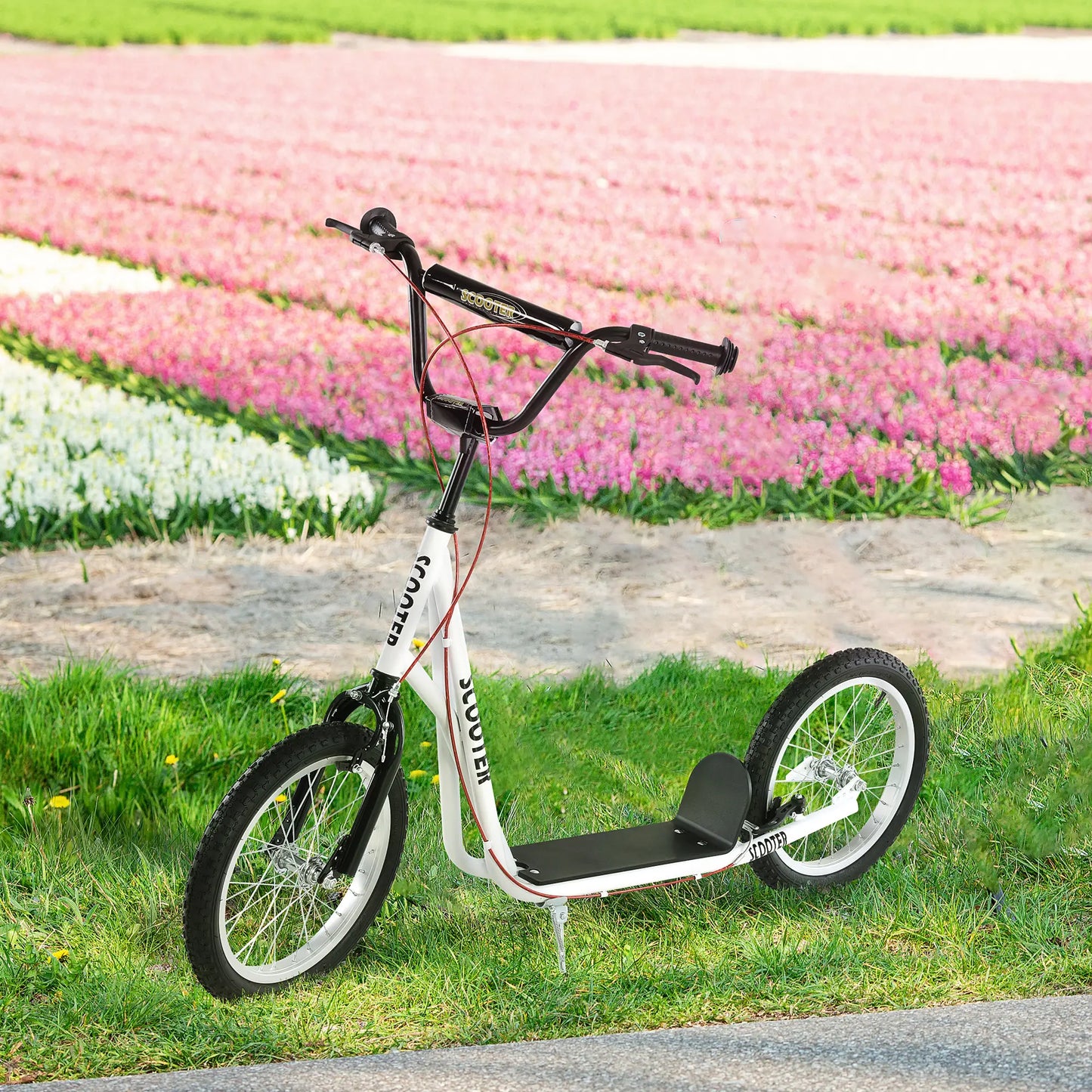 Kids Kick Scooter, 5+ Years, 16'' Inflatable Wheel, Dual Brakes, White Scooters at Gallery Canada