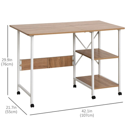 Folding Computer Desk With Storage Shelves, 6 Wheels, Natural Writing Desks at Gallery Canada