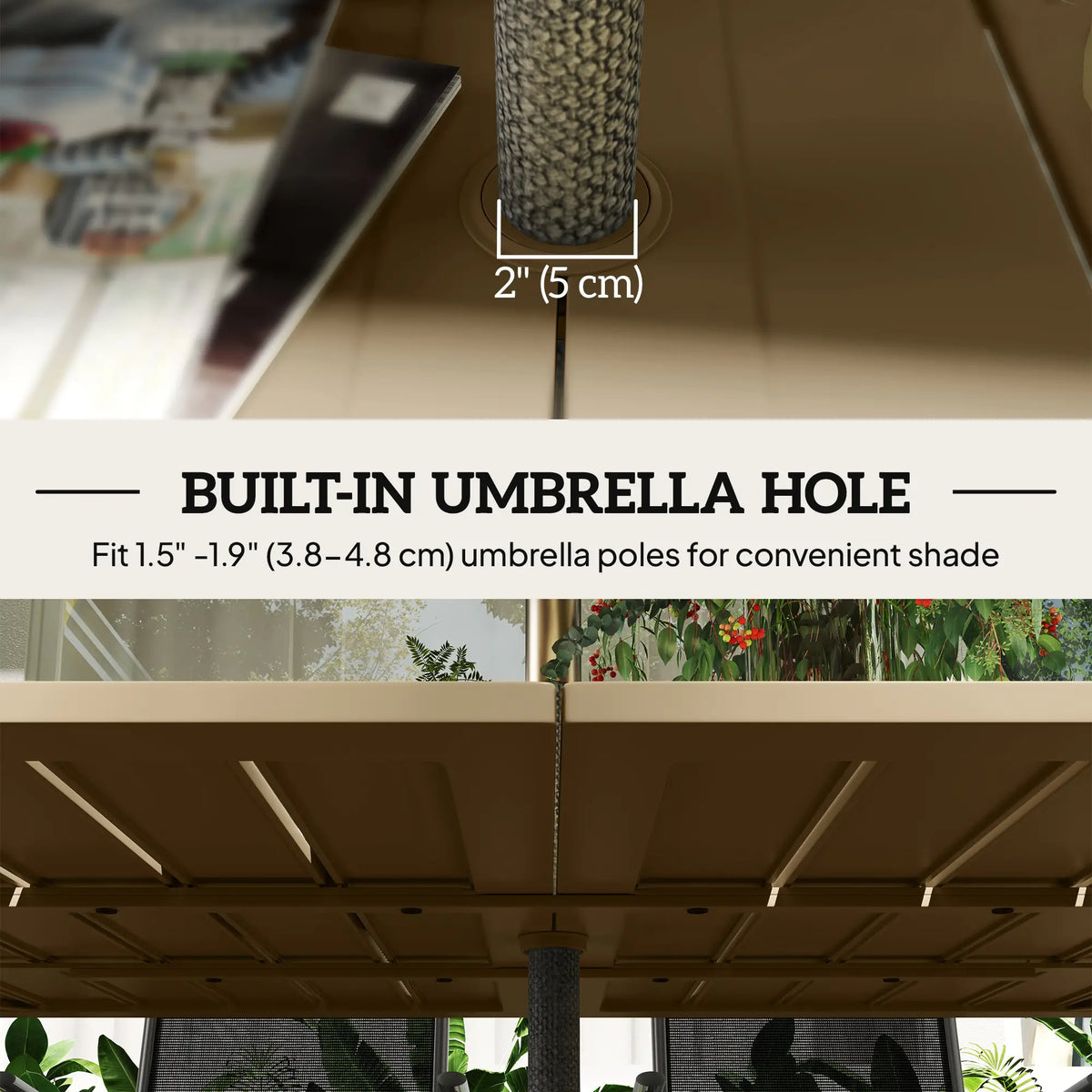 59" Outdoor Patio Table with Umbrella Hole, Slatted Tabletop, Brown Patio Dinning Tables at Gallery Canada