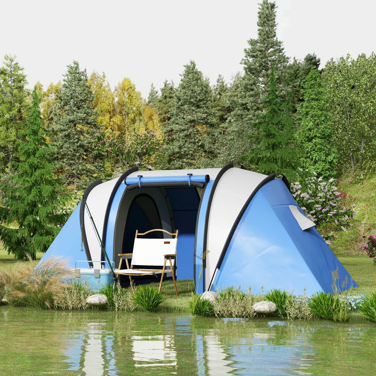Camping Tent, 2 Bedrooms, Living Area, 3000mm Waterproof, Blue Camping Tents at Gallery Canada