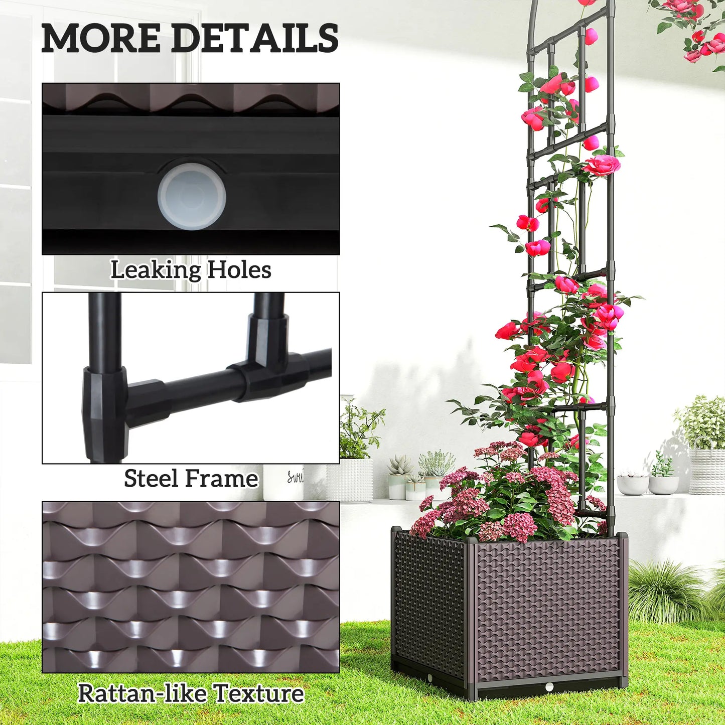 8ft Garden Arch with Planters, Steel Trellis Arbor, Brown, Black Garden Arches at Gallery Canada