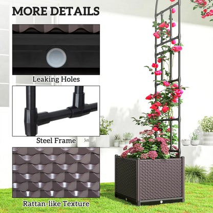 8ft Garden Arch with Planters, Steel Trellis Arbor, Brown, Black Garden Arches at Gallery Canada