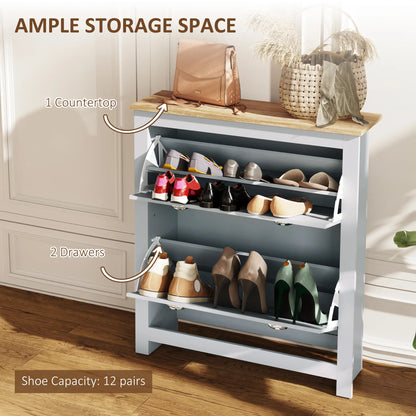 Shoe Cabinet, 2 Flip Drawers, Adjustable Shelves, 12 Pair, Grey Shoe Storage Cabinets & Racks at Gallery Canada