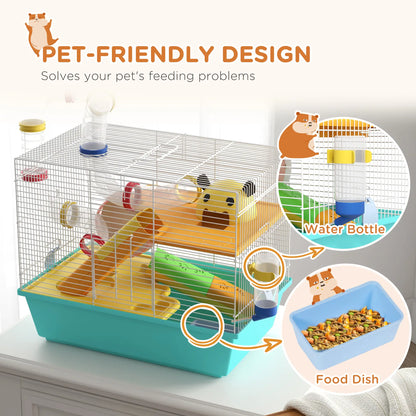 3 Tier Hamster Cage With Tunnels, Water Bottle, Exercise Wheel, 18" x 11" x 15", Light Blue Hamster Cages at Gallery Canada
