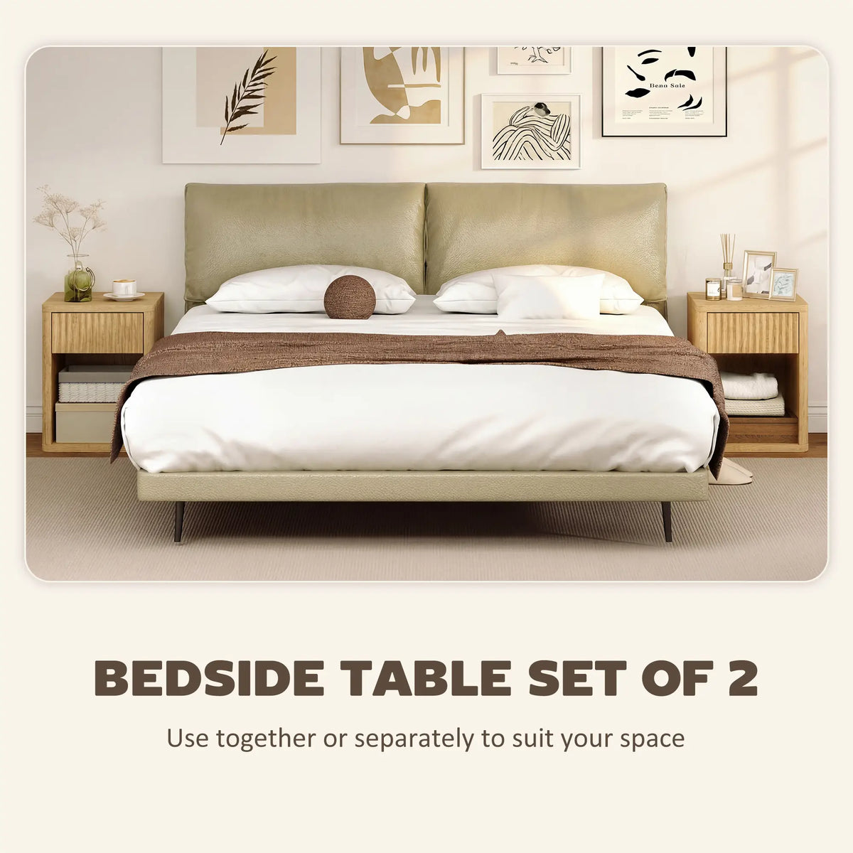 Nightstand With Drawer And Shelf, Modern Bedside Table Set Of 2, Oak Bedside Tables at Gallery Canada