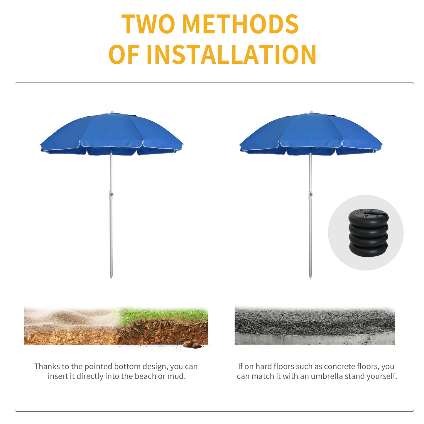6.4ft Beach Umbrella, Aluminum Pole, Adjustable Tilt, Carry Bag, Blue Beach Umbrellas at Gallery Canada