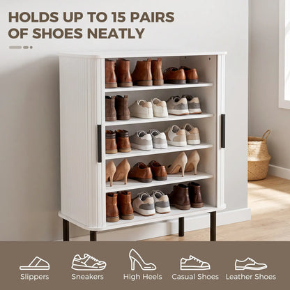 Shoe Cabinet Adjustable Shelves Side Cubbies Tambour Door, White Shoe Storage Cabinets & Racks at Gallery Canada