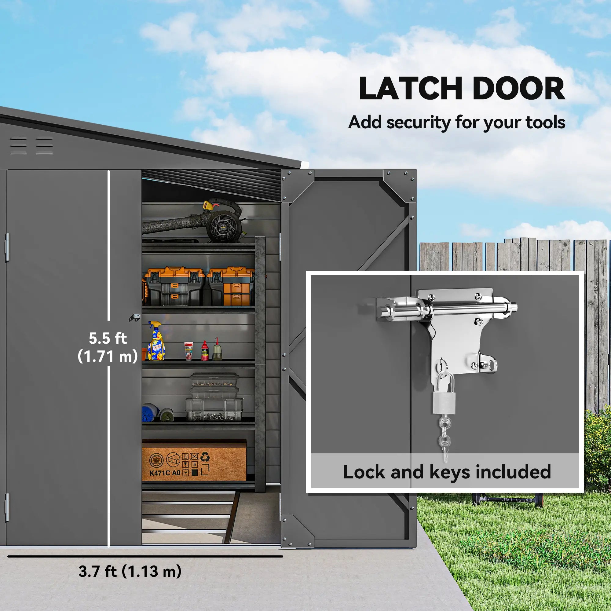 4.6' X 9' Steel Outdoor Storage Shed, Lean To Shed, Metal Tool House, Dark Grey Sheds at Gallery Canada