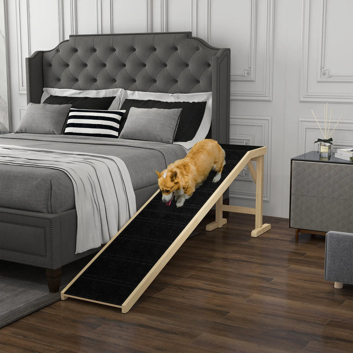 Pet Ramp Bed Steps, Non-Slip Carpet, 74"L x 16"W x 25"H, Natural Dog Stairs at Gallery Canada
