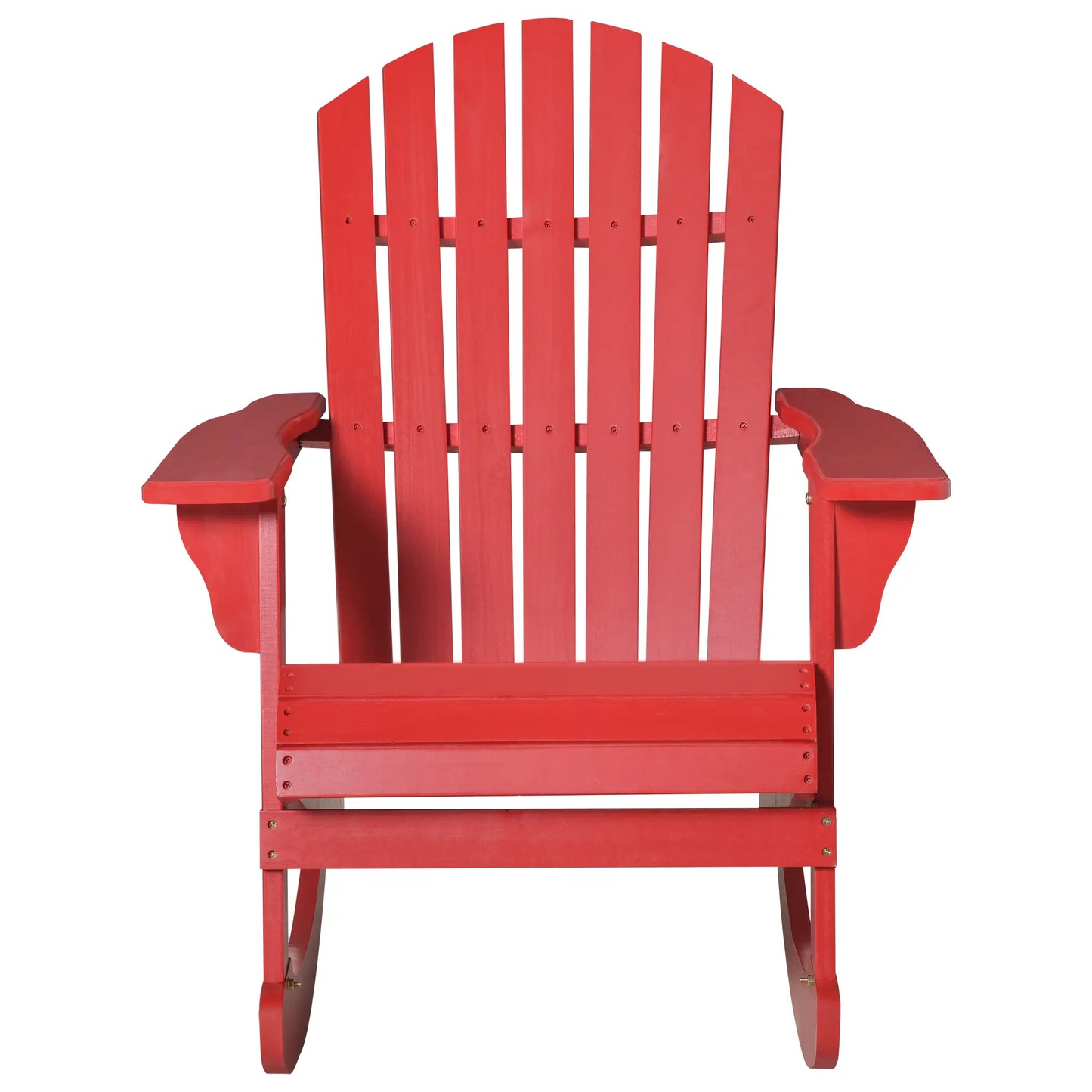 Wooden Adirondack Rocking Chair, Slatted Design, Fanned Back, Rustic, Red Outdoor Rocking Chairs at Gallery Canada