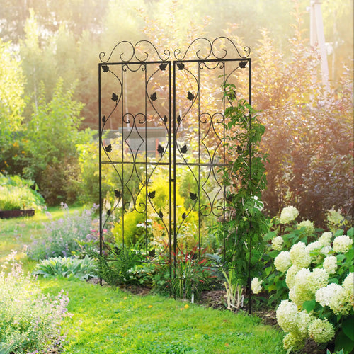 Metal Trellis Set of 2, Garden Climbing Plant Support, Leaf Design