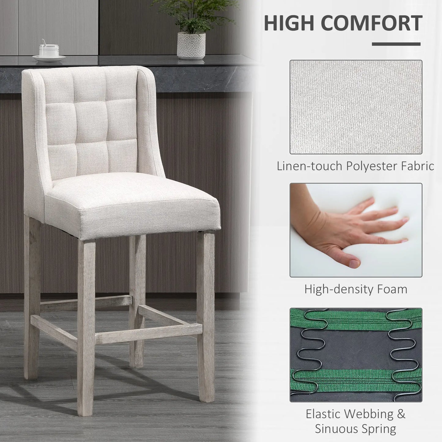 Modern Tufted Upholstered Counter Stools, Set of 2, Beige Bar Stools at Gallery Canada