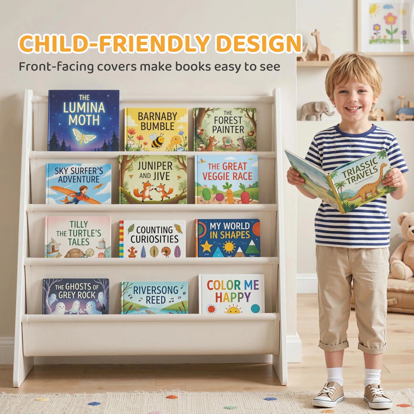 Fabric Kids Bookshelf, 4-Tier Toddler Sling Book Rack, White Baby & Kids Storage at Gallery Canada