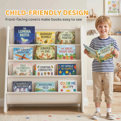 Fabric Kids Bookshelf, 4-Tier Toddler Sling Book Rack, White Baby & Kids Storage at Gallery Canada